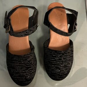 Women's Black Sparkle Ankle-Strap Heels